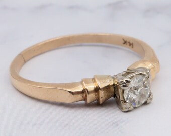 アンティーク 14金ゴールド ダイヤモンドリング アンティークデコ 14Kゴールド オールドヨーロピアンカット ソリティア