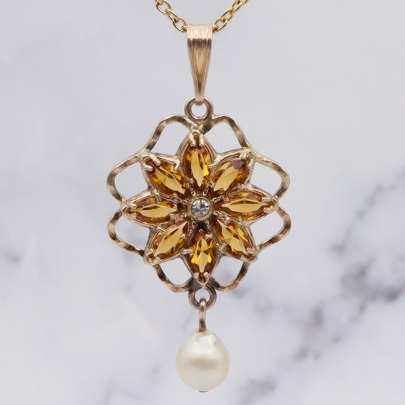 Antique 10k gold paste and cultured pearl flower … - image 3