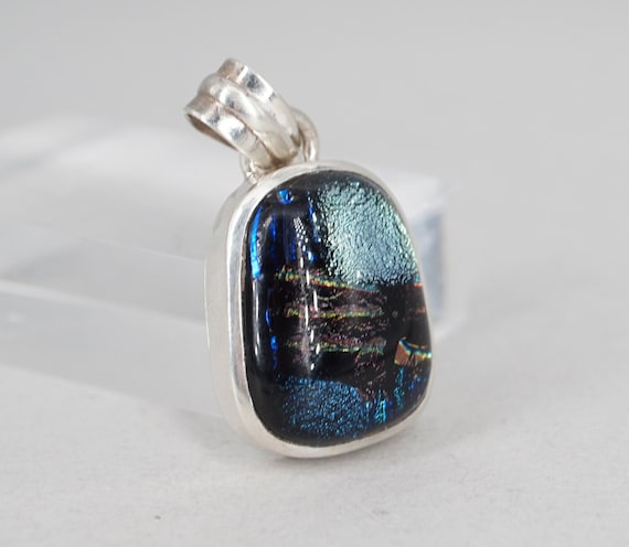 sterling silver dichroic foil glass blue pendant - image 1