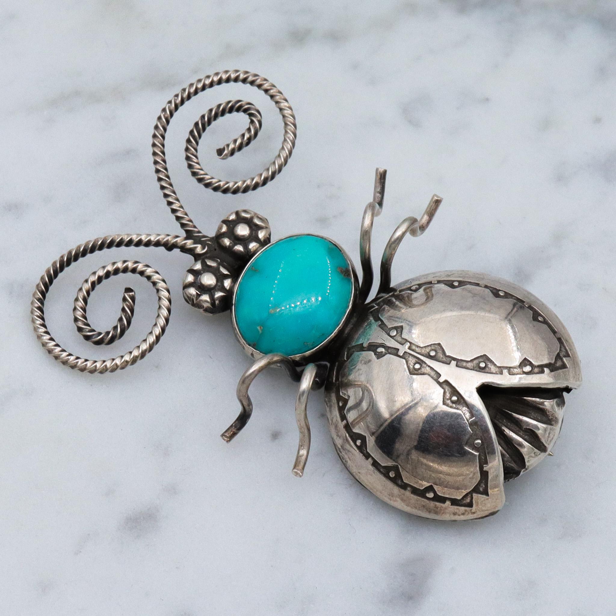 Quality Vintage Navajo Turquoise Shell Sterling Native American Jewelry Silver Bug Pin Old Quality Vintage Navajo Turquoise Shell Sterling Native American Jewelry Silver Bug Pin Old