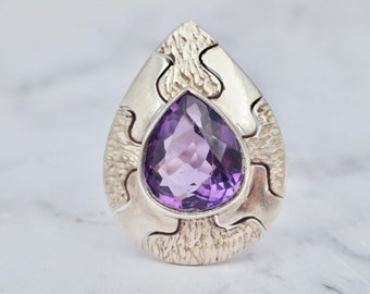 Vintage Mexican sterling and amethyst ring, size 7.5