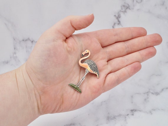 Vintage sterling, enamel, and marcasite flamingo … - image 5