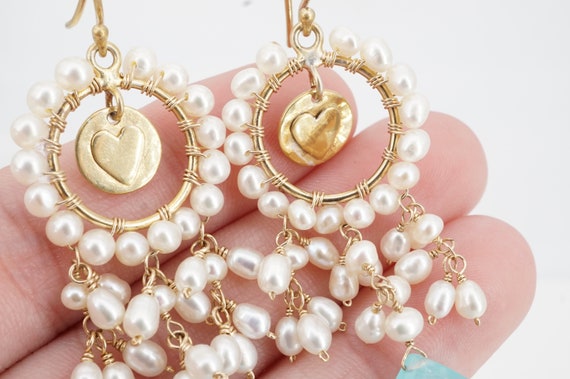 vintage gold filled pearl and chalcedony earrings - image 2