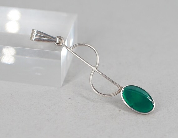 sterling silver enamel green modernist pendant - image 3