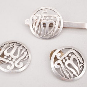 Vintage Arabic Sterling Silver Set Cufflinks & Money/Tie Clip