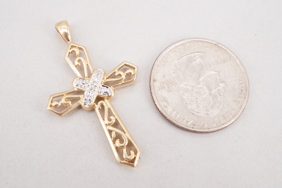 Vintage Gold Plated Sterling Silver & Diamond Cro… - image 2