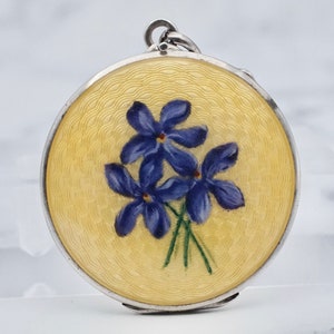 Antique .900 silver hand-painted guilloche enamel locket
