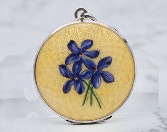 Antique .900 silver hand-painted guilloche enamel locket