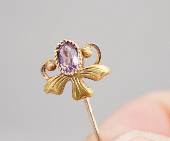 antique victorian 10k gold and purple glass stick… - image 1
