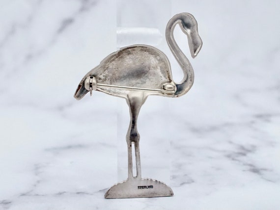 Vintage sterling, enamel, and marcasite flamingo … - image 3