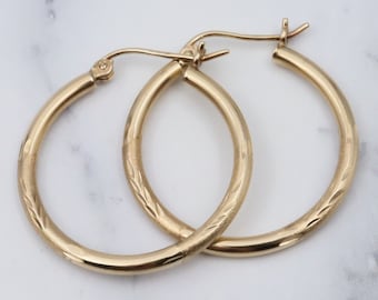 Vintage 10k gold hollow etched hoop earrings