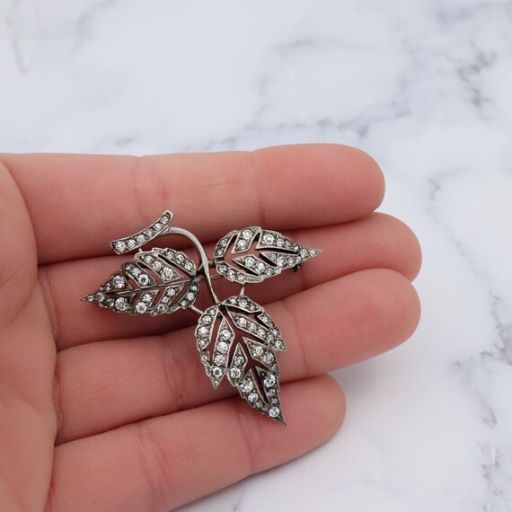 Antique Victorian sterling & paste leaf cutout br… - image 10