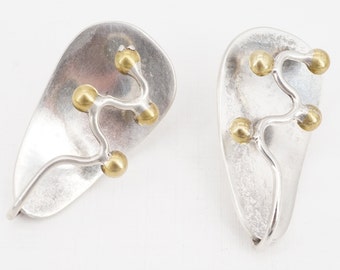 vintage mexican modern sterling silver and brass abstract earrings