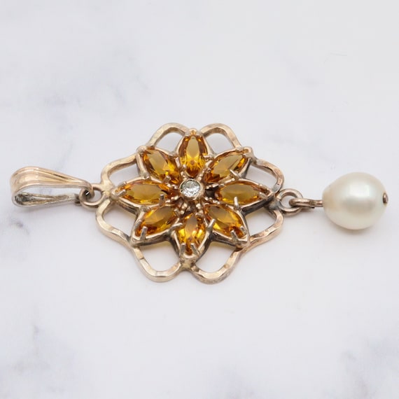 Antique 10k gold paste and cultured pearl flower … - image 5
