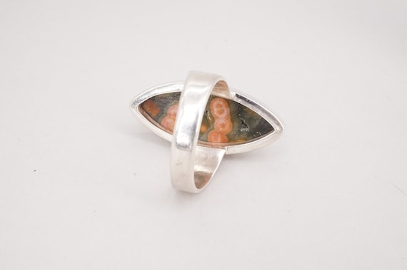 Vintage Sterling Silver & Ocean Jasper Ring, Size… - image 3