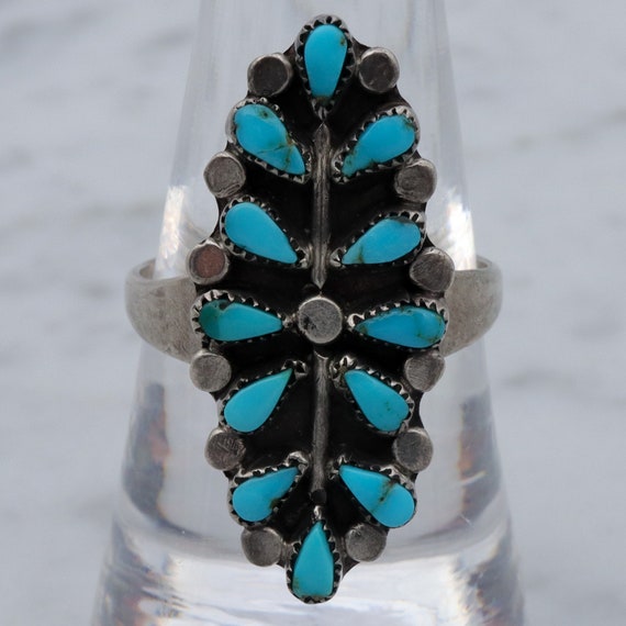 Antique Old Pawn Zuni sterling turquoise petit po… - image 5