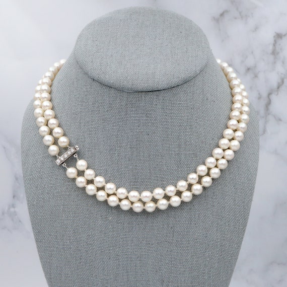 Antique Deco 7mm cultured pearl double necklace w… - image 3