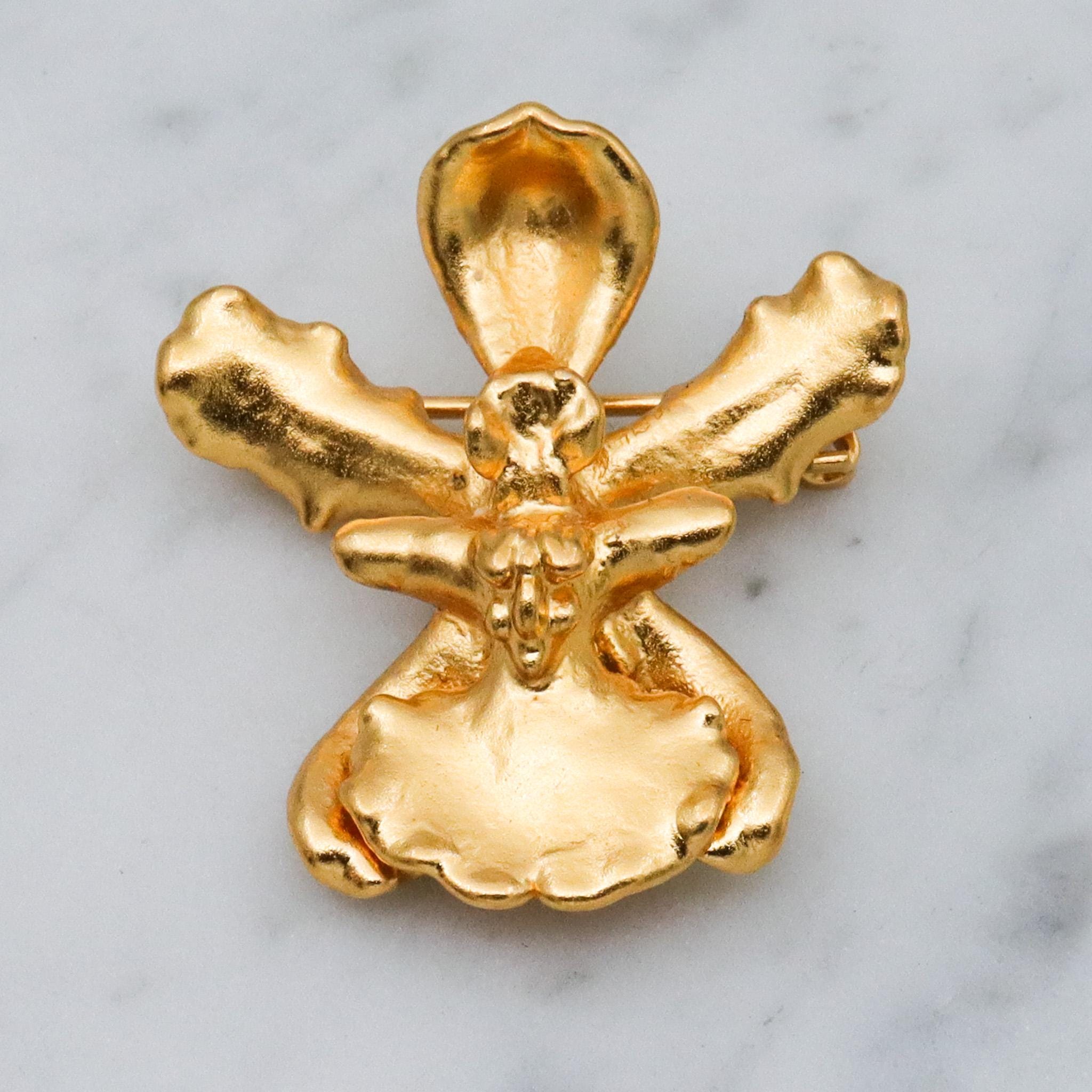 Vintage 22k Gold Dipped Orchid Flower Brooch/pendant - Etsy