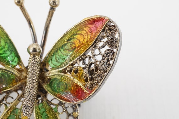 vintage 800 silver gilt filigree enamel butterfly… - image 3