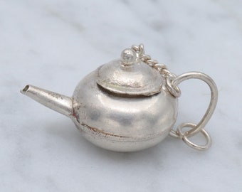 Antique sterling miniature teapot with removable lid charm