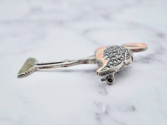 Vintage sterling, enamel, and marcasite flamingo … - image 2