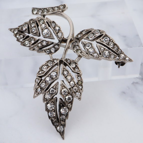 Antique Victorian sterling & paste leaf cutout br… - image 7