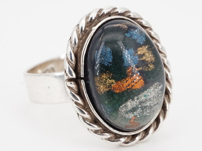 vintage mexican sterling silver foil glass adjustable ring