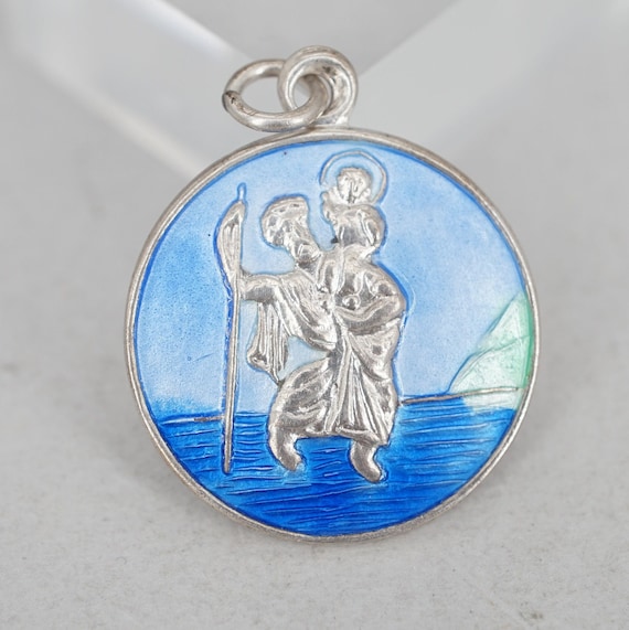 antique sterling silver guilloche enamel saint ch… - image 1