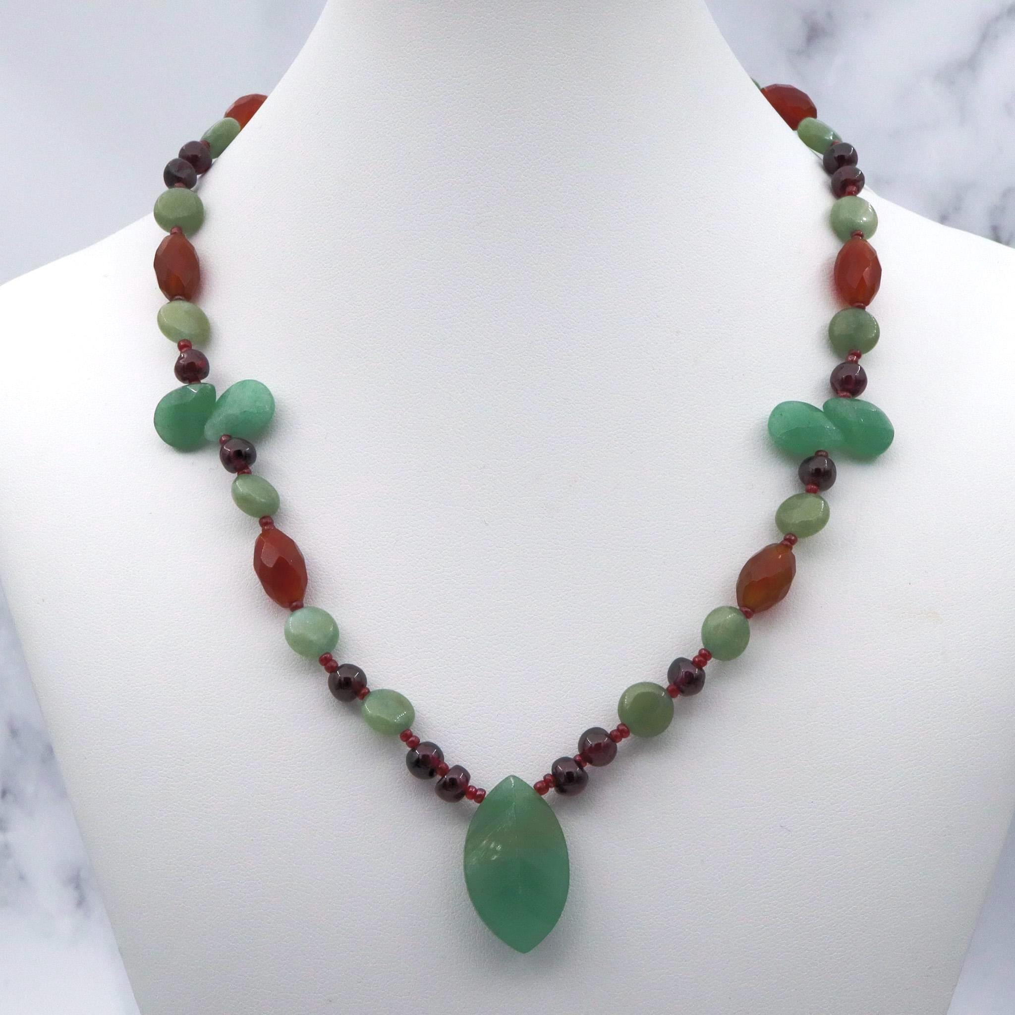 Collier Ancien Créateur - Agate Et Cornaline Sculptées, Grenat, Argent - Occasion