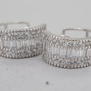 Sterling Silver Cubic Zirconia Huggie 13mm Earrings