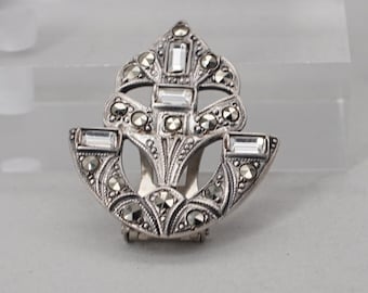 Pinza para vestido con marcasitas y diamantes de imitación de plata de ley estilo art déco antiguo