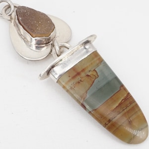 Vintage Sterling landscape agate and quartz druzy pendant image 1