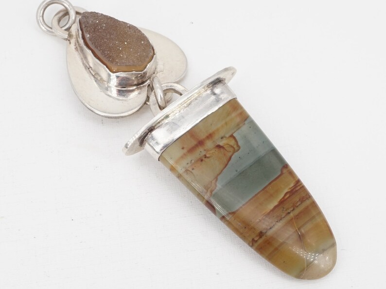 Vintage Sterling landscape agate and quartz druzy pendant image 1