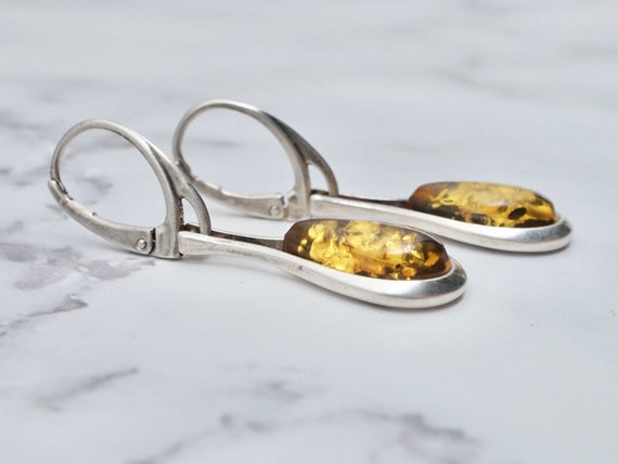 Vintage sterling and amber drop earrings - image 3