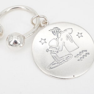vintage sterling Aquarius keychain medallion