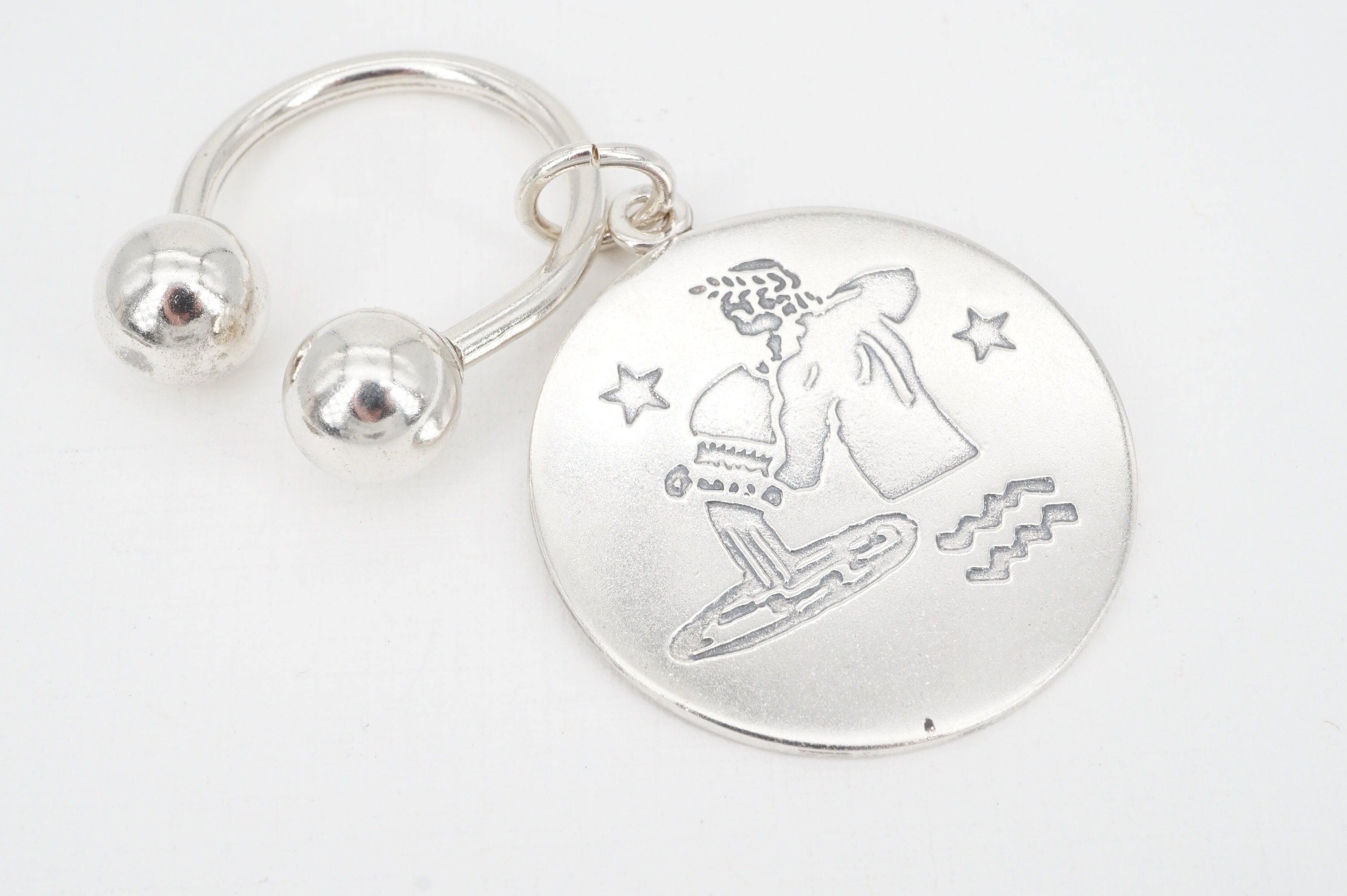 Vintage sterling Aquarius keychain medallion Etsy