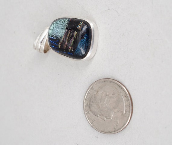 sterling silver dichroic foil glass blue pendant - image 3