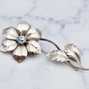 Mid-Century Harry S Bick sterling blue topaz handmade brooch
