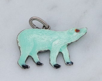 Rare Antique sterling & enamel double sided polar bear charm