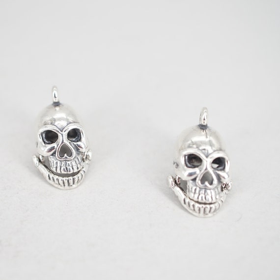 sterling silver hinged jaw skull head pendant - image 2