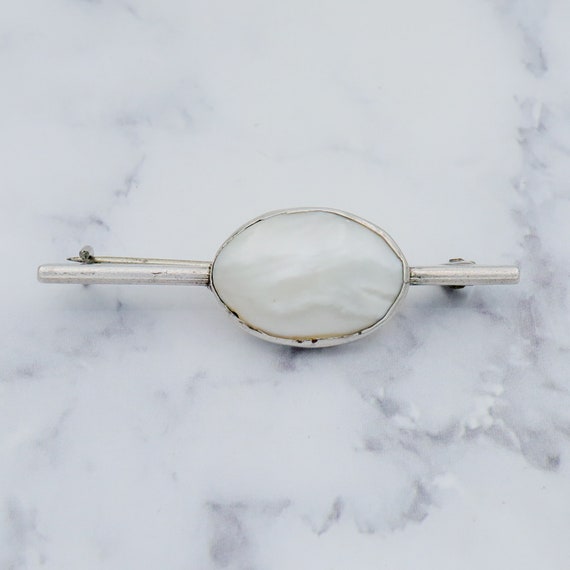 Antique Art Deco sterling & mabe pearl brooch - image 1