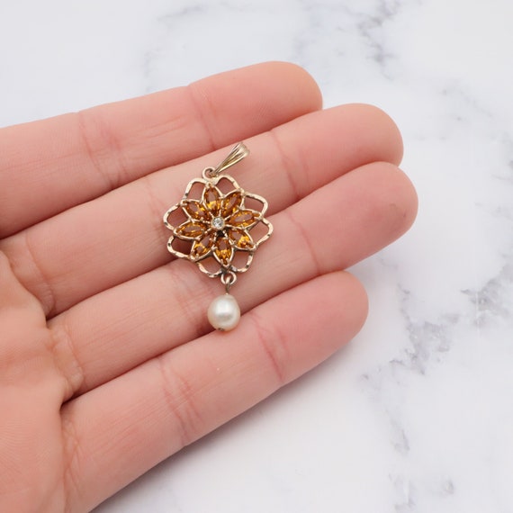 Antique 10k gold paste and cultured pearl flower … - image 4