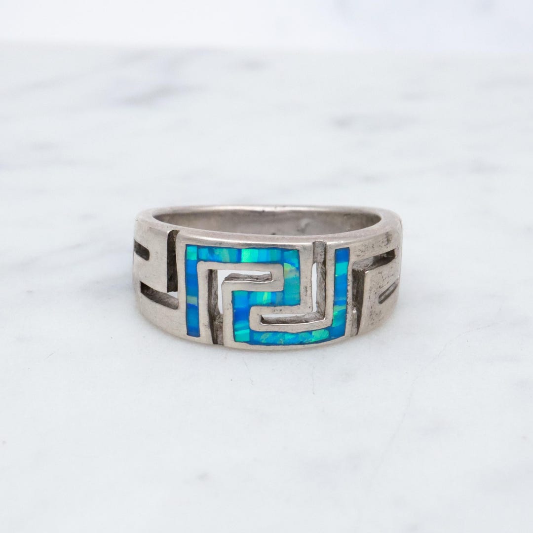 Vintage Sterling Opal Inlay Greek Key Ring, Sz 5.5 - Etsy
