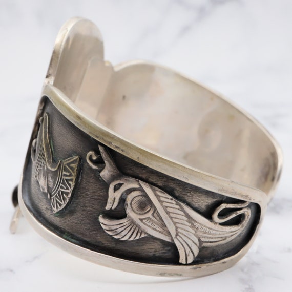 Vintage Egyptian sterling silver, large cuff brac… - image 6