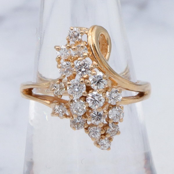 Retro 14k gold & diamond cluster cocktail ring, sz 6.5