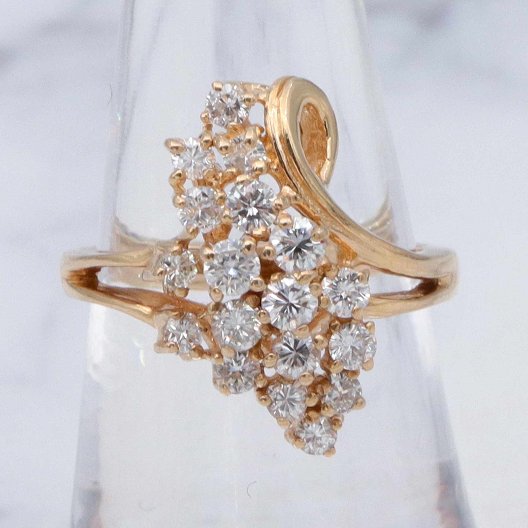 Retro 14k Gold & Diamond Cluster Cocktail Ring, Sz 6.5 - Etsy
