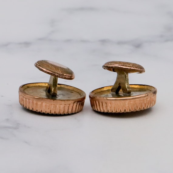 Boutons De Manchette Anciens En Laiton Doré Et Verre - Style étrusque Victorien - Occasion