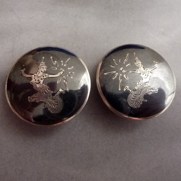 RESERVED for Pui - Antique Sterling Silver Round Siamese Earrings