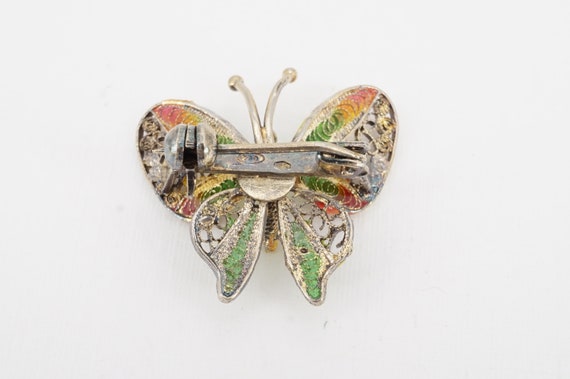 vintage 800 silver gilt filigree enamel butterfly… - image 4