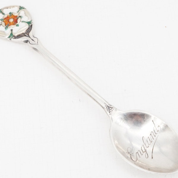 vintage english sterling enamel yorkshire rose souvenir demitasse spoon